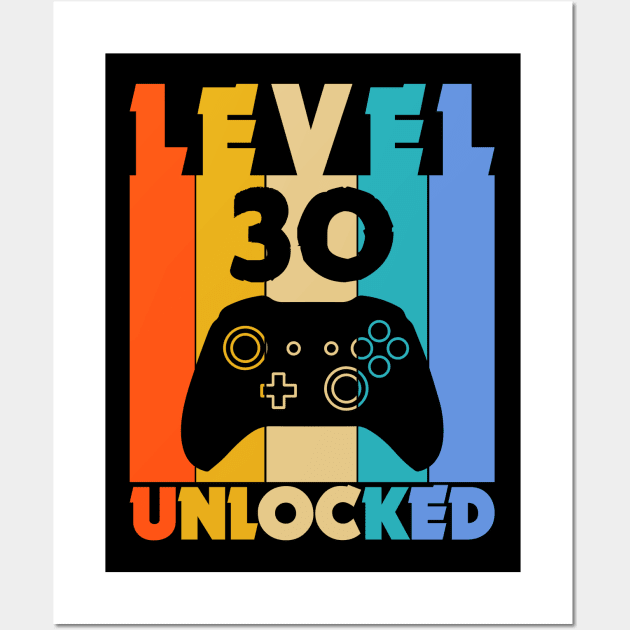 Level 30 Unlocked Funny Video Gamer Birthday Novelty T-Shirt Wall Art by MekiBuzz Graphics